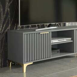 Rackhams 120cm TV Unit with Ribbed Fronts and Gold Accents - Bold Grey - 120 cm - 1 -  MDF/Chipboard - thumbnail 4