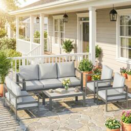 Rackhams Aluminium Garden Furniture Sofa Set with Olefin Cushions - Dark Grey - Grey