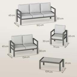 Rackhams Aluminium Garden Furniture Sofa Set with Olefin Cushions - Dark Grey - Grey - thumbnail 3