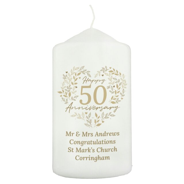 Rackhams Personalised 50th Golden Wedding Anniversary Pillar Candle - image 1
