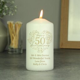 Rackhams Personalised 50th Golden Wedding Anniversary Pillar Candle - thumbnail 2