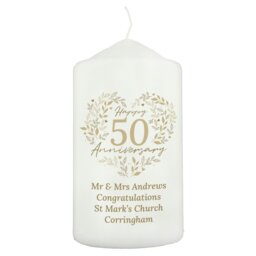 Rackhams Personalised 50th Golden Wedding Anniversary Pillar Candle