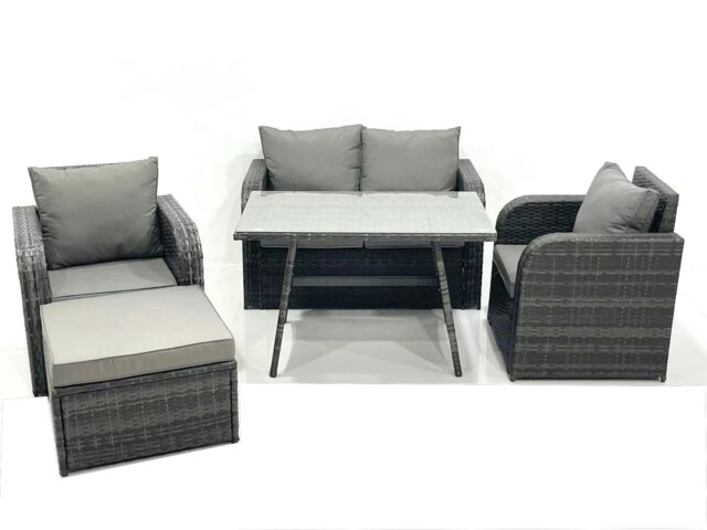 Rackhams Outdoor Garden Furniture Set Rattan Sofa Dining Table Set with Reclining Chair Big Footstool Dark Grey Mixed - image 1