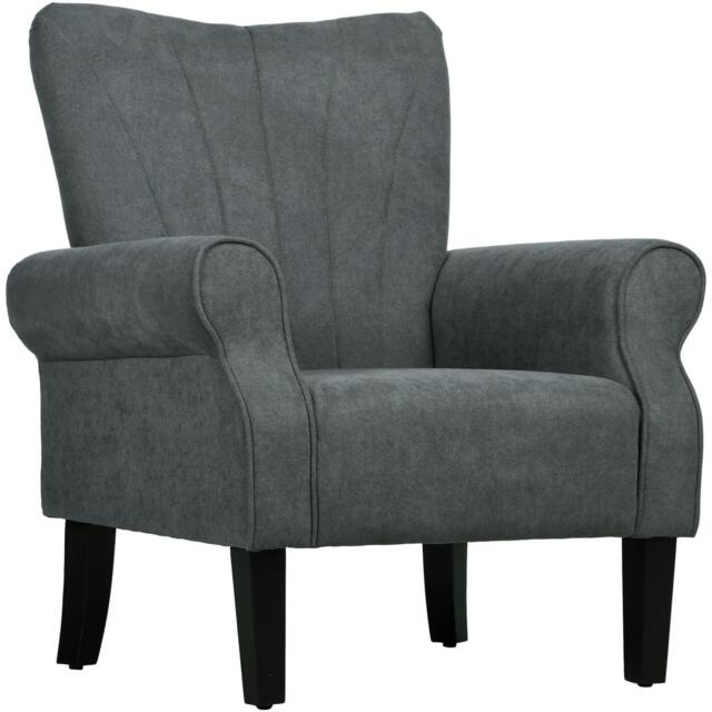Rackhams Upholstered Accent Chair with Rolled Arms and Wood Legs, Armchair for Living Room Bedroom, Grey - image 1