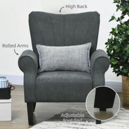 Rackhams Upholstered Accent Chair with Rolled Arms and Wood Legs, Armchair for Living Room Bedroom, Grey - thumbnail 5