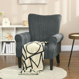 Rackhams Upholstered Accent Chair with Rolled Arms and Wood Legs, Armchair for Living Room Bedroom, Grey - thumbnail 6