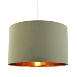 "Rackhams Olive Green Cotton 14"" Table/Pendant Lampshade with Shiny Copper Inner" - thumbnail 2
