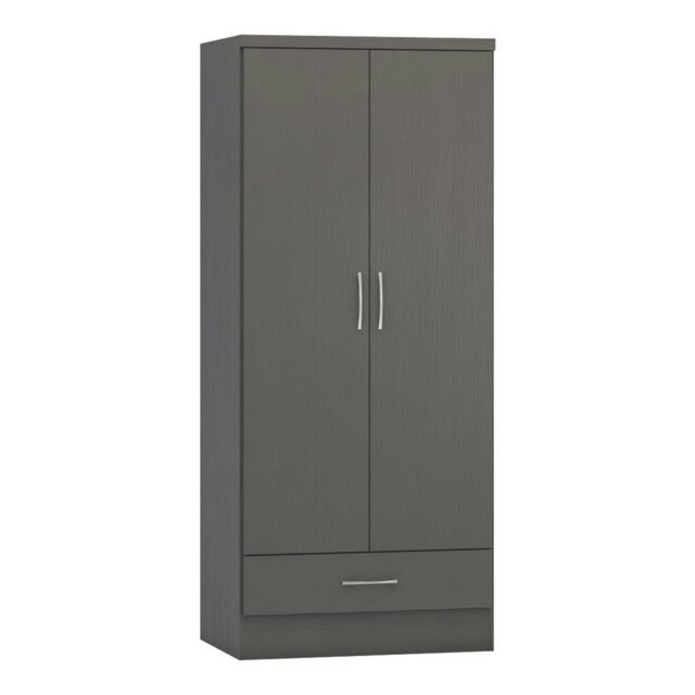 Rackhams Nevada 2 Door 1 Drawer Wardrobe - 3D Effect Grey - image 1