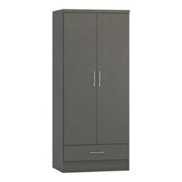 Rackhams Nevada 2 Door 1 Drawer Wardrobe - 3D Effect Grey
