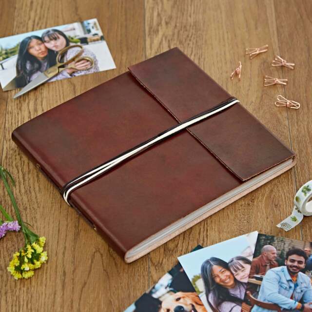 Rackhams Large Coloured Distressed Leather 3-String Photo Album - Brown - image 1