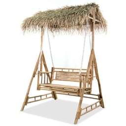 Rackhams 2-Seater Swing Bench with Palm Leaves Bamboo 202 cm - Brown - Bamboo + metal chains