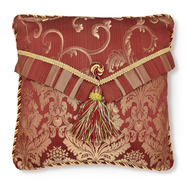 Rackhams Majestic Envelope Tassle Jacquard Cushion - 43cm x 43cm - Burgandy