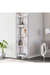 Rackhams 5 Tier Regin Wood Corner Bookcase - White - thumbnail 5