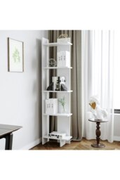 Rackhams 5 Tier Regin Wood Corner Bookcase - White - thumbnail 2