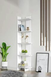 Rackhams 5 Tier Regin Wood Corner Bookcase - White - thumbnail 1