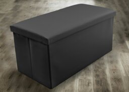 Rackhams Faux Leather Storage Ottoman - 110cm x 38cm Foldable - Grey - thumbnail 2