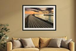 Rackhams Whitby Pier Sunrise - Framed Print 30 x 20 inch
