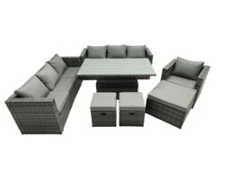 Rackhams Rattan Dining Table Sofa Set with 3 Footstool Armchair Outdoor 10 Seat Garden Furniture Set Dark Grey Mixed - thumbnail 2