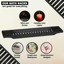 Rackhams Bamboo Bath Caddy Wooden Bathtub Bridge Rack With Storage Shelf Organizer Tray - Bamboo - Grey - Bath Caddy - thumbnail 6