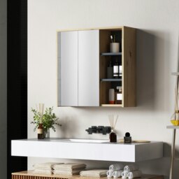 Rackhams Bathroom Cabinet Wall Mounted Mirror Storage with Shelves Natural - Natural wood finish