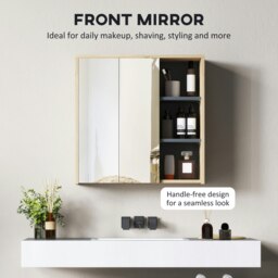Rackhams Bathroom Cabinet Wall Mounted Mirror Storage with Shelves Natural - Natural wood finish - thumbnail 4