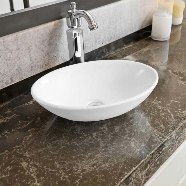 Rackhams 7529 Ceramic Oval Countertop Basin - White - Ceramic - One Size - image 1