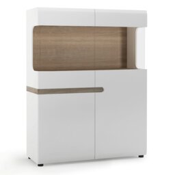 Rackhams Chelsea Low Display Cabinet 109cm wide in White with Oak Trim - Full Assembly Required - White & Oak - Matt