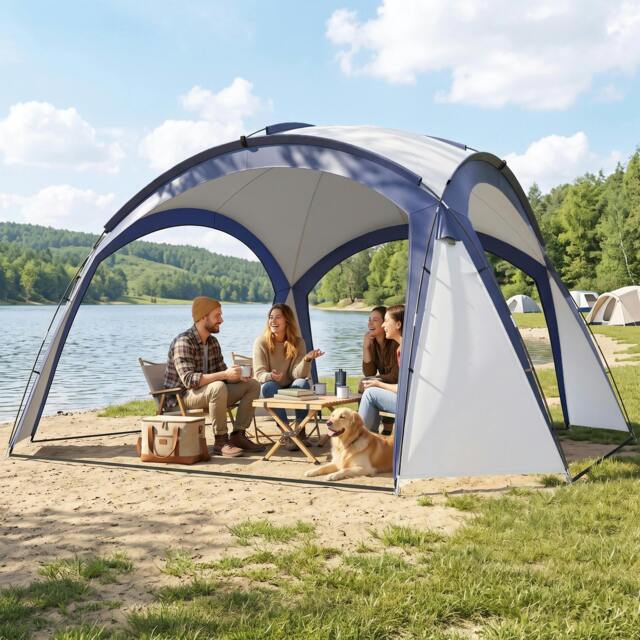 Rackhams Outdoor Gazebo Event Dome Shelter Party Tent for Garden Cream and Blue - image 1