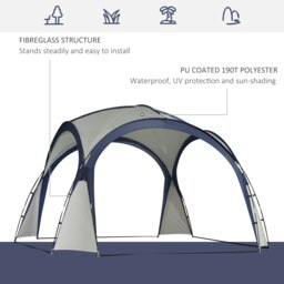 Rackhams Outdoor Gazebo Event Dome Shelter Party Tent for Garden Cream and Blue - 350cm x 350cm x 222cm - thumbnail 4