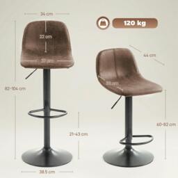 Rackhams Bar Stools Set of 2, Modern Swivel Barstools for Dining Room - Brown - thumbnail 3