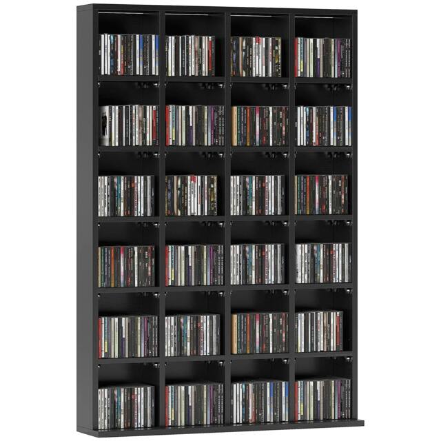 Rackhams CD Storage Unit with Adjustable Shelves, 89 x 130.5 cm, Black