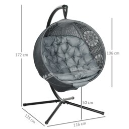 Rackhams Hanging Swing Chair w/ Metal Stand & Side Pocket, Charcoal Grey - Sand brown - thumbnail 6