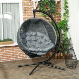 Rackhams Hanging Swing Chair w/ Metal Stand & Side Pocket, Charcoal Grey - Sand brown - thumbnail 3