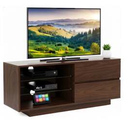 "Rackhams GALLUS Walnut with 2-Walnut Drawers for 32""-55"" LED/OLED/LCD TV Cabinet - FULLY ASSEMBLED"