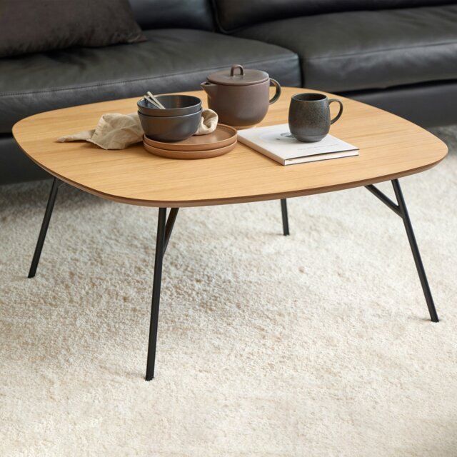 Rackhams Caracas Square Coffee Table in Oak and Matt Black - black - Black - 90 - image 1