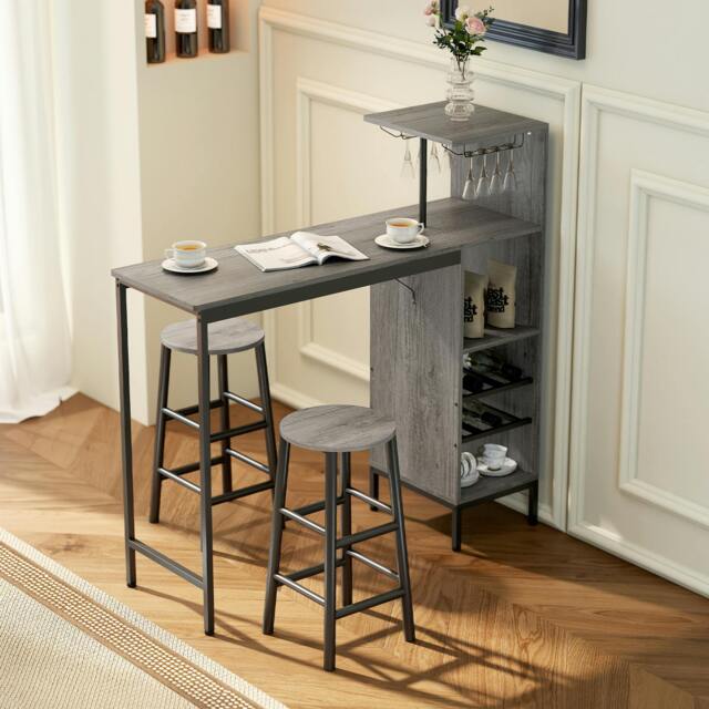 Rackhams 3 Pieces Dining Room Set, 6-Tier Dining Table and Stools, Natural - MDF, Steel - Natural wood - 3 - image 1