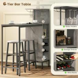 Rackhams 3 Pieces Dining Room Set, 6-Tier Dining Table and Stools, Natural - MDF, Steel - Natural wood - 3 - thumbnail 4