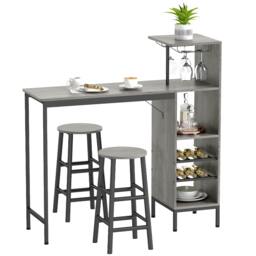 Rackhams 3 Pieces Dining Room Set, 6-Tier Dining Table and Stools, Natural - MDF, Steel - Natural wood - 3 - thumbnail 2