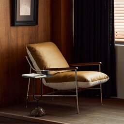Rackhams Prasad Lounge Chair Armchair With Ottoman, Real Leather - Black - thumbnail 2