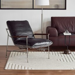 Rackhams Prasad Lounge Chair Armchair With Ottoman, Real Leather - Black - thumbnail 6