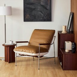 Rackhams Prasad Lounge Chair Armchair With Ottoman, Real Leather - Black - thumbnail 3