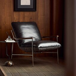 Rackhams Prasad Lounge Chair Armchair With Ottoman, Real Leather - Black - thumbnail 5