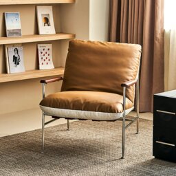 Rackhams Prasad Lounge Chair Armchair With Ottoman, Real Leather - Black - thumbnail 4
