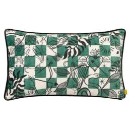 Rackhams Mythos Piping Detail Velvet Cushion Cover - Green/Natural - 30cm x 50cm - Green/Natural - 100% Polyester