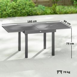 Rackhams Extending Garden Table for 4-8, Aluminium Outdoor Table, Dark Grey - 1 - 180 x 90 x 75 cm - 90 - thumbnail 3