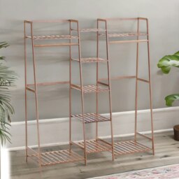 Rackhams Large Wooden Open Wardrobe Garment Rail With Storage Shelves Natural - thumbnail 3