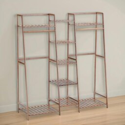 Rackhams Large Wooden Open Wardrobe Garment Rail With Storage Shelves Natural - thumbnail 4