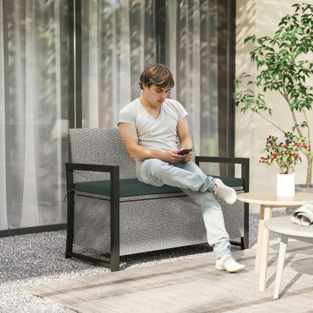 Rackhams Rattan Garden Bench with Storage, Inner Bag, 151.5L Outdoor Bench - image 1