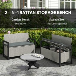 Rackhams Rattan Garden Bench with Storage, Inner Bag, 151.5L Outdoor Bench - thumbnail 4