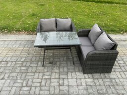 Rackhams Outdoor Garden Furniture Sets 3 Pieces Wicker Rattan Furniture Sofa Sets with Rectangular Dining Table Love Sofa - thumbnail 2
